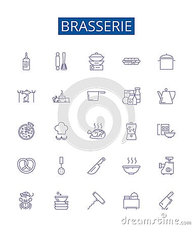 Brasserie line icons signs set. Design collection of Brewery, Bistro, Gastropub, Pub, Winebar, Ales, Lagers, Hops Vector Illustration