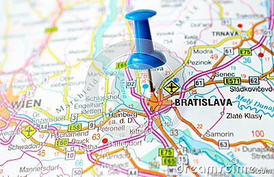 Bratislava on map Stock Photo