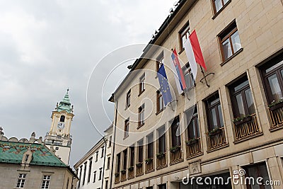 Bratislava, Slovakia - April, 2011: METRO Bratislava a.s. building view from Primate`s Square. Editorial Stock Photo