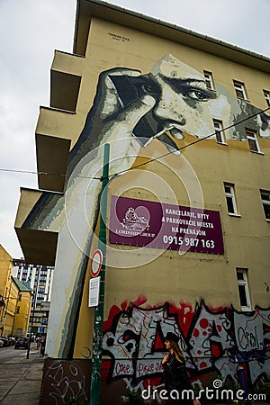 Bratislava, Slovakia. Graffiti. Beautiful modern pattern on the facade of the building Editorial Stock Photo
