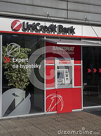 UniCredit Bank branch in Bratislava. Slovakia. UniCredit S.p.A. is an international Editorial Stock Photo
