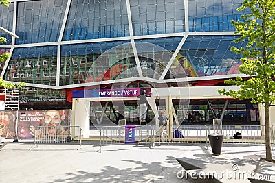 Bratislava, Slovakia - May 7th 2019 : Preparing enter gates - 3 days before Hockey World Championship Editorial Stock Photo