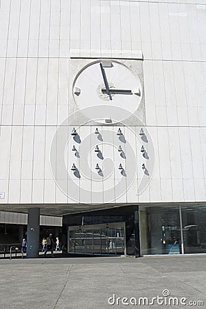 960s Marble Clock on the former Prior building at Kamenne Square in Bratislava, Slovakia Editorial Stock Photo