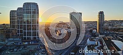 Bratislava, Slovakia: Sunset over Bratislava new business center Editorial Stock Photo