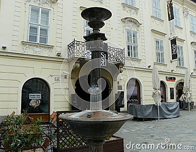 Bratislava, Slovakia, Venturska street, the Peace fountain Editorial Stock Photo