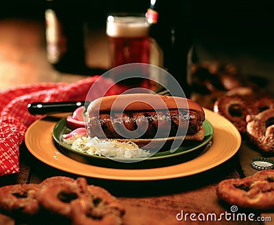 Bratwurst on bun Stock Photo