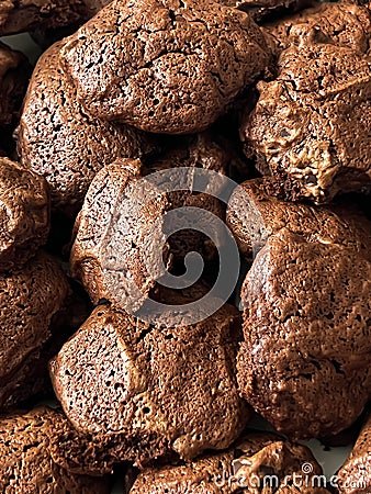 Brauni cookies with a high chocolate content, average appearance but very tasty Stock Photo