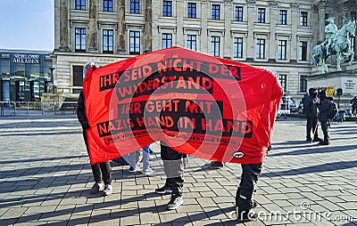 Poster against Corona demonstrators protesting with Nazis and neo-Nazis against Corona rules Editorial Stock Photo