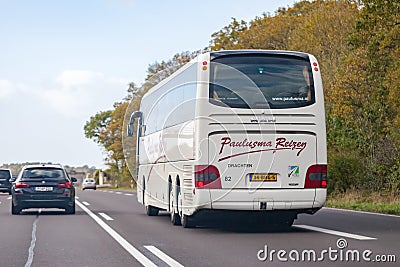 Coach from Paulusma drives on german motorway A2 Editorial Stock Photo