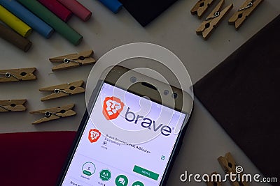 Brave Browser: Fast Adblocker App on Smartphone screen. Editorial Stock Photo