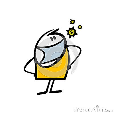Brave character in a medical mask is protected from viruses and germs. Vector illustration of a person in safety Vector Illustration