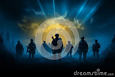 Brave in the Dark Army soldier silhouettes embody valor Stock Photo