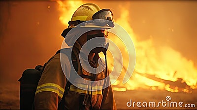 Minimalist Firefighter Cartoon Illustration on White Background for Invitations and Posters. Stock Photo
