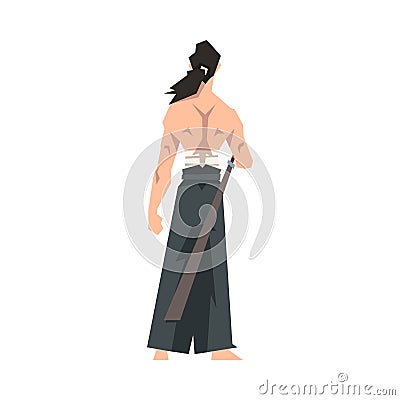 Brave Japanese Warrior Man with Katana and Hakama Vector Illustration Vector Illustration