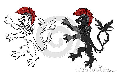 Brave lion warrior silhouette illustration Cartoon Illustration