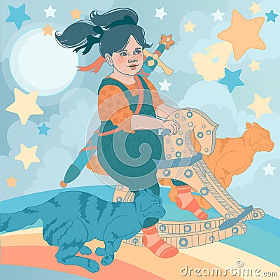 brave little hero girl Vector Illustration