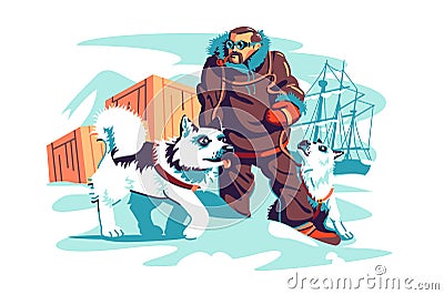Brave male adventurer on north pole Vector Illustration
