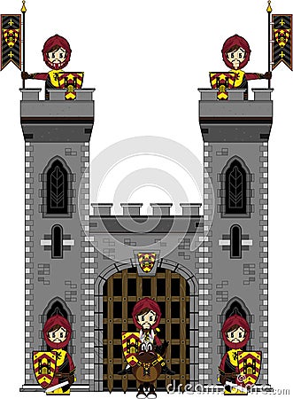 Brave Medieval Knights at Castle Vector Illustration