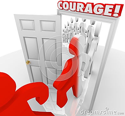Brave People Marching Through Courage Door Fearlessness Stock Photo