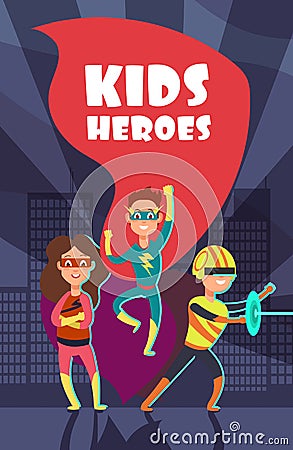 Brave superhero kids cartoon vector poster Vector Illustration