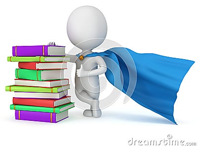 Brave superhero student with blue cloak Stock Photo