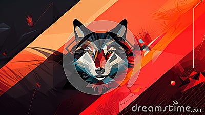 brave tough wolf head banner artwork, ai generated image Stock Photo