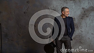 Brave 45 years old men model with gray hair and beard Stock Photo