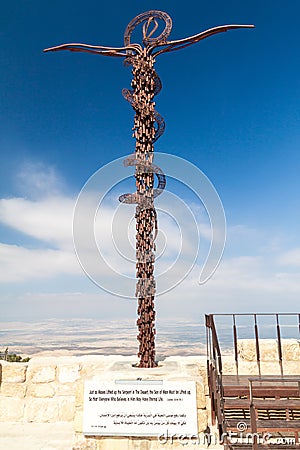 Brazen Serpent Monument at Mount Nebo, Jord Editorial Stock Photo