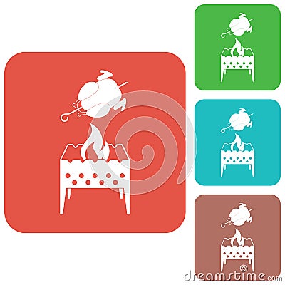 Brazier and chicken icon Vector Illustration