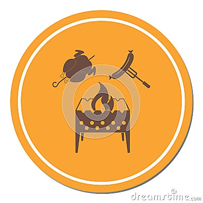 Brazier, chicken and sausage icon Vector Illustration