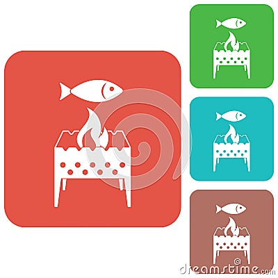 Brazier grill with fish icon Vector Illustration