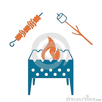 Brazier, zephyr and kebab icon Vector Illustration