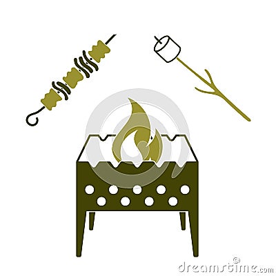 Brazier, zephyr and kebab icon Vector Illustration