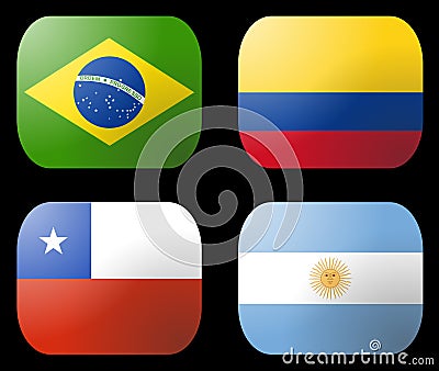 Brazil Argentina Chile Flags Cartoon Illustration
