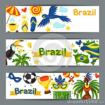 Brazil banners with stylized objects and cultural Vector Illustration