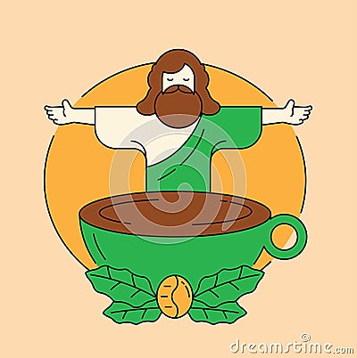 Brazil coffee beans badge design with Jesus Vector Illustration