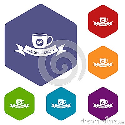 Brazil coffee icons vector hexahedron Vector Illustration