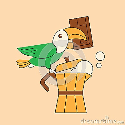 Brazil coffee with toucan hold chocolate bar Vector Illustration