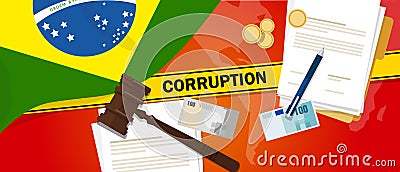 Brazil corruption money bribery financial law contract police line for a case scandal government official Vector Illustration