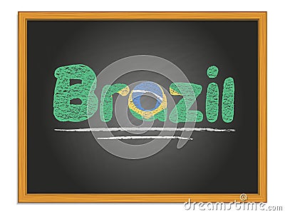 Brazil country name and flag color chalk lettering on chalkboard Vector Illustration