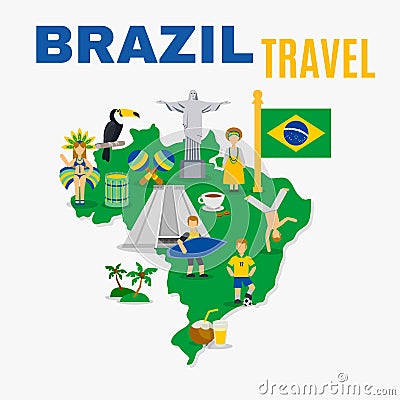 Brazil Culture Travel Agency skyline Flat Poster Vector Illustration