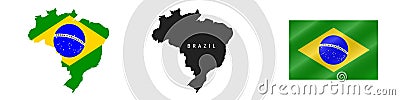 Brazil. Detailed flag map. Detailed silhouette. Waving flag. Vector illustration Vector Illustration