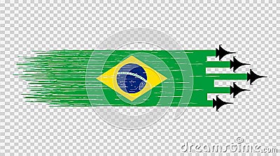 Brazil flag with military fighter jets isolated on png or transparent ,Symbols of Brazil,template for banner,card,advertising , Vector Illustration