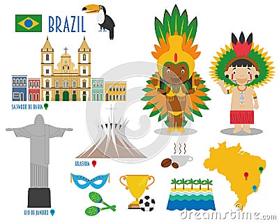 Brazil Flat Icon Set Travel and tourism concept. Vector Illustration