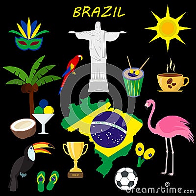 Brazil Flat Icon Set Travel and tourism concept. Vector illustration Vector Illustration