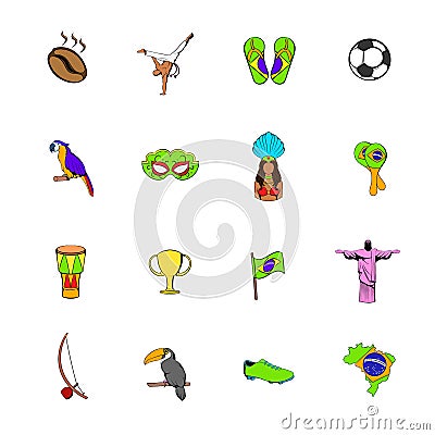 Brazil icons set cartoon Vector Illustration