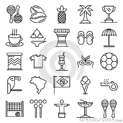Brazil icons set, outline style Vector Illustration