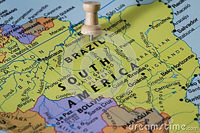 Brazil on a map Stock Photo