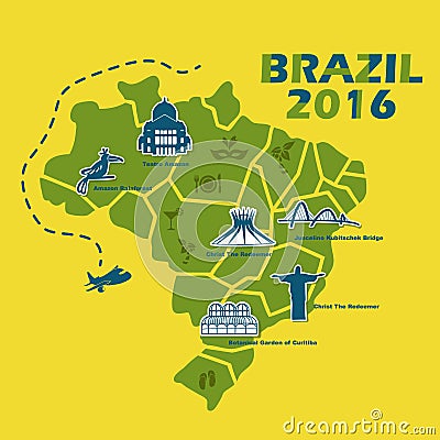 Brazil map with 2016 text Vector Illustration