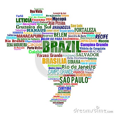Brazil map and words with larger cities Vector Illustration